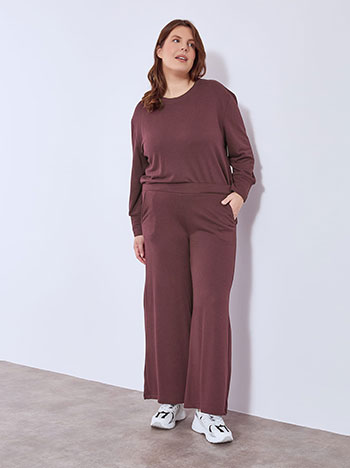 Παντελόνα ψηλόμεση με απαλή υφή σε μπορντό