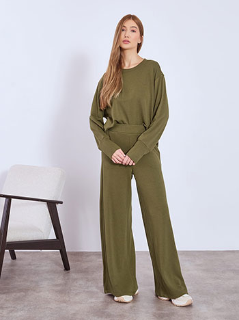 Wide leg trousers with soft touch in khaki
