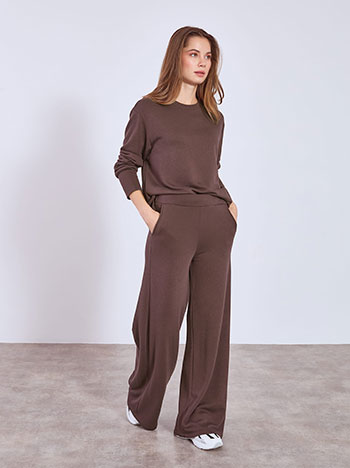 Παντελόνα ψηλόμεση με απαλή υφή σε καφέ σκούρο