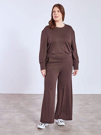 Wide leg trousers with soft touch in dark brown