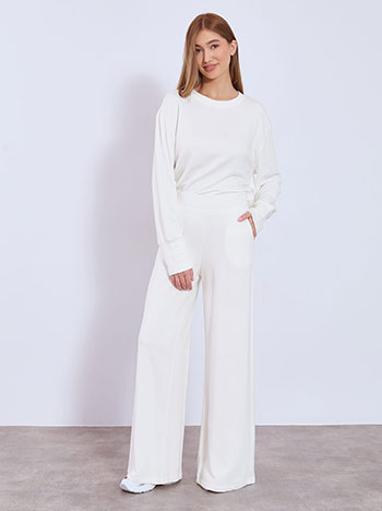 Παντελόνα ψηλόμεση με απαλή υφή σε εκρού