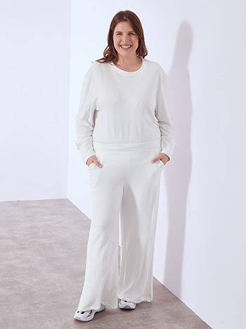 Wide leg trousers with soft touch in off white