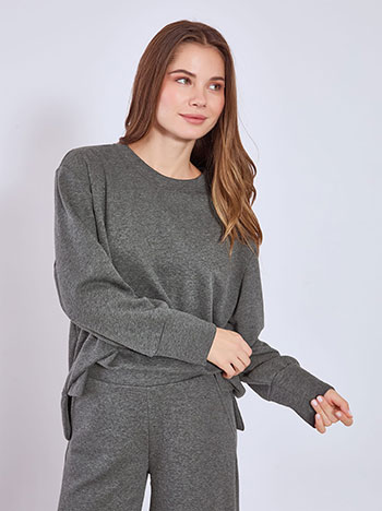Μπλούζα ασύμμετρη με απαλή υφή σε γκρι σκούρο