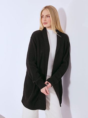 Ζακέτα μακριά πλεκτή ριπ σε μαύρο