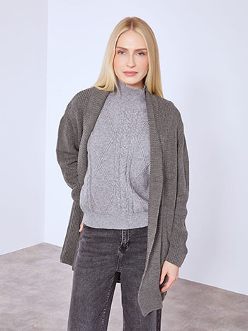 Cardigan long knitted rib in dark grey