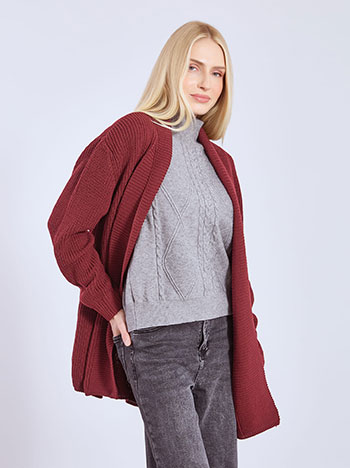 Ζακέτα μακριά πλεκτή ριπ σε μπορντό