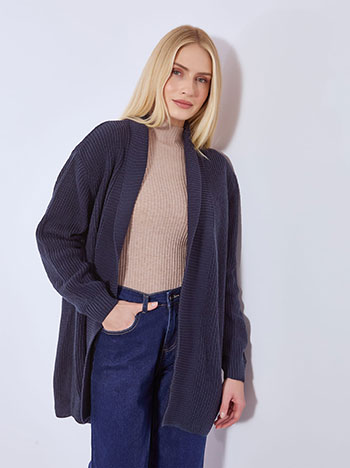 Cardigan long knitted rib in dark blue