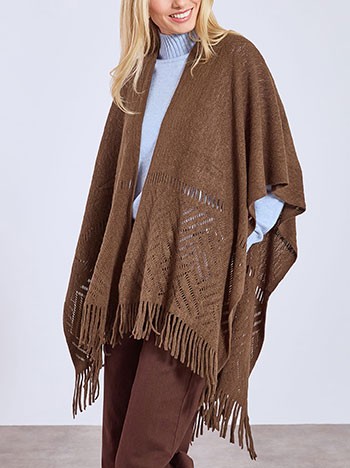 Κάπα πλεκτή με κρόσια σε καφέ