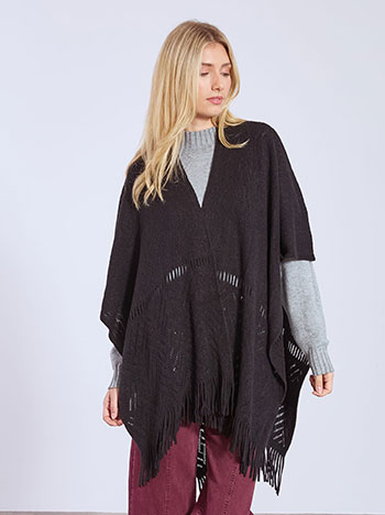 Κάπα πλεκτή με κρόσια σε μαύρο