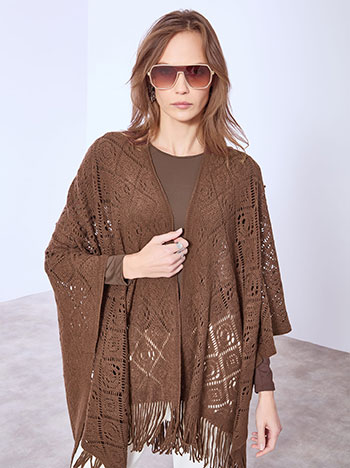 Κάπα πλεκτή με διάτρητα σχέδια σε καφέ