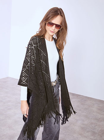 Κάπα πλεκτή με διάτρητα σχέδια σε μαύρο