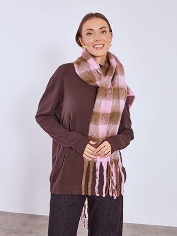Scarf fluffy plaid in pink