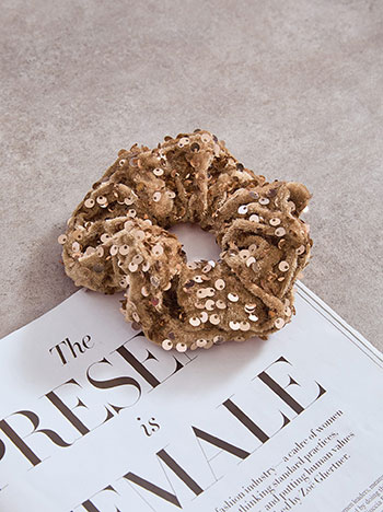 Λαστιχάκι μαλλιών βελούδινο με παγιέτες σε μπρονζέ