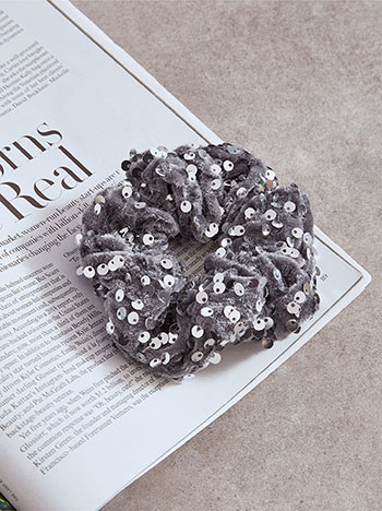 Scrunchie velvet with sequins in silver