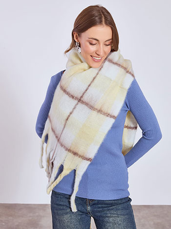 Scarf plaid with soft touch in off white