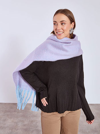 Κασκόλ χνουδωτό με κρόσια σε γαλάζιο