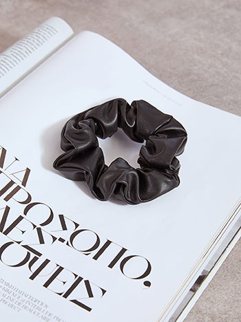 Λαστιχάκι μαλλιών δερματίνης σε μαύρο