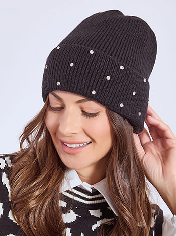 Σκούφος με πέτρες strass σε μαύρο