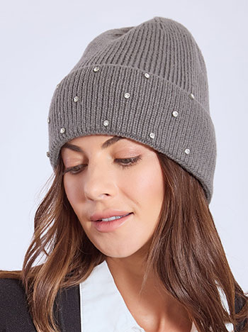 Σκούφος με πέτρες strass σε γκρι
