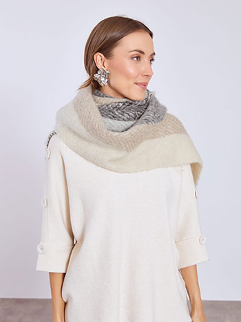 Scarf fluffy with stripes in grey