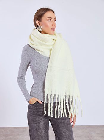 Scarf fluffy with fringes in light yellow