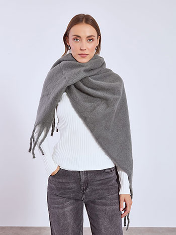 Scarf fluffy with fringes in grey