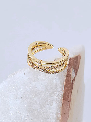 Ring triple row with strass in gold