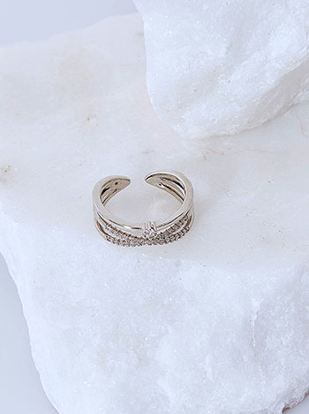 Ring triple row with strass in silver