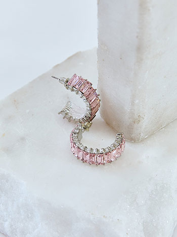 Σκουλαρίκια με πέτρες strass σε ροζ