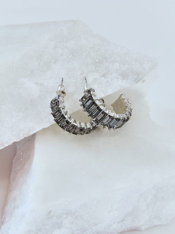 Σκουλαρίκια με πέτρες strass σε γκρι σκούρο