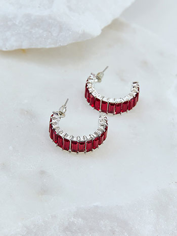 Σκουλαρίκια με πέτρες strass σε μπορντό