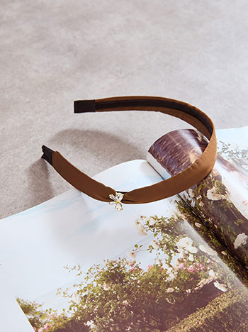 Headband with strass bow in brown