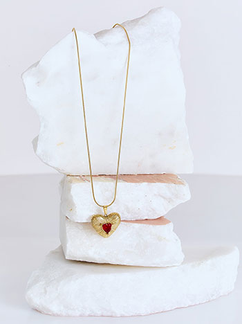 Κολιέ με χρωματιστή καρδιά strass σε μπορντό