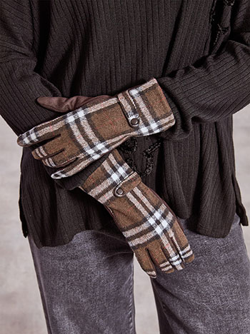 Gloves plaid in dark brown