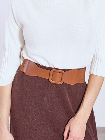Belt elastic with leather effect details in tobacco