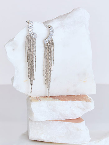 Σκουλαρίκια κρεμαστά με strass σε ασημί