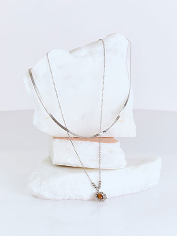 2 row necklace with snake chain in silver