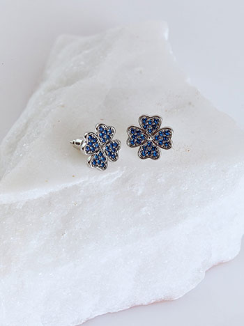 Σκουλαρίκια τριφύλλι με strass σε μπλε