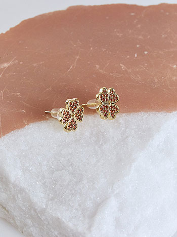 Σκουλαρίκια τριφύλλι με strass σε μπορντό