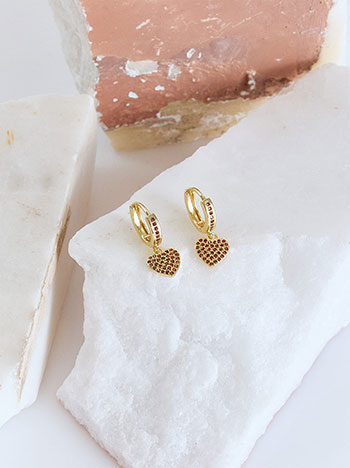 Drop earrings heart in wine red