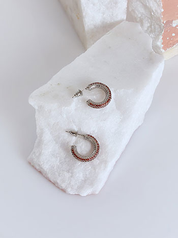 Earrings mini hoops with strass in wine red