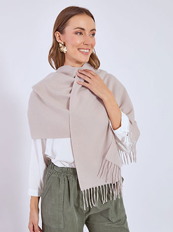 Scarf monochrome with fringes in beige