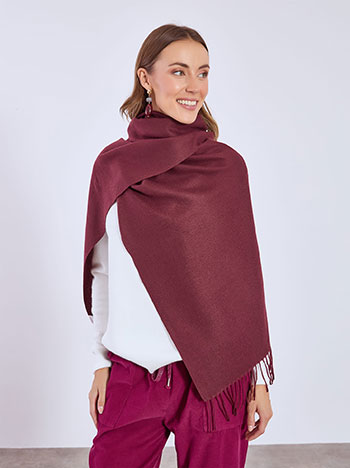 Scarf monochrome with fringes in wine red