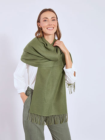 Κασκόλ μονόχρωμο με κρόσια σε χακί