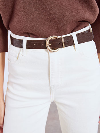 Ζώνη δερματίνης κροκό σε καφέ σκούρο