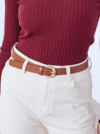 Belt leather effect with strass on buckle in tobacco