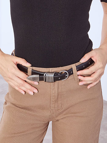 Ζώνη δερματίνης με κρίκους σε μαύρο