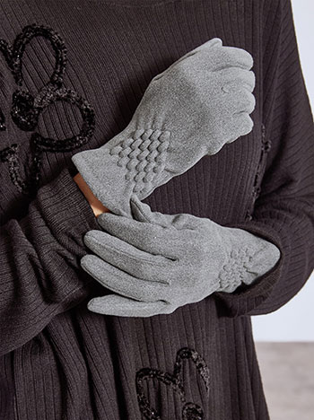 Gloves fleece with textured details in grey
