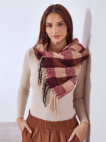 Κασκόλ καρό με κρόσια σε κόκκινο