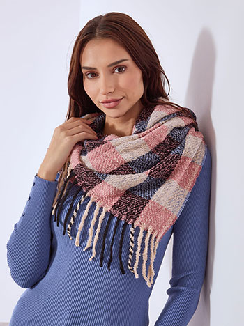 Κασκόλ καρό με κρόσια σε ροζ